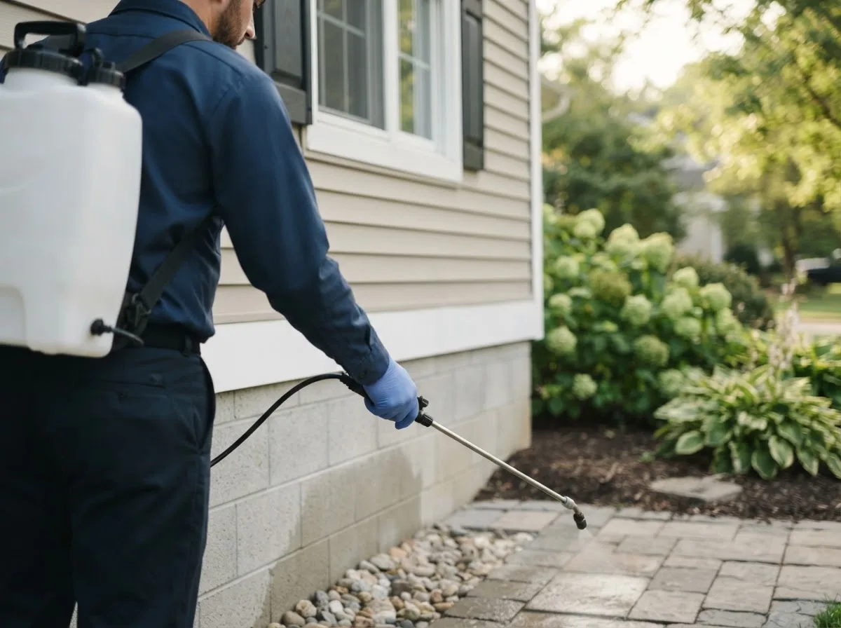 Pest control technician inspecting a home in Montvale, VA